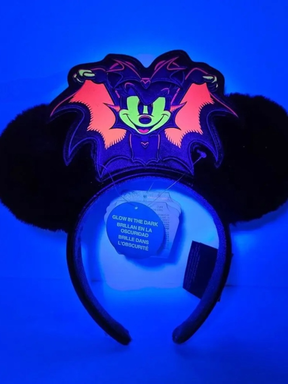 Disney Minnie Mouse Ears Bat Vampire Headband Glow In The Dark